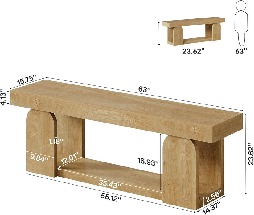63-Inch Console Table for Entryway, Farmhouse Wooden Sofa Table behind Couch with 2-Tier Storage Shelf for Living Room, Foyer, Hallway, Entrance