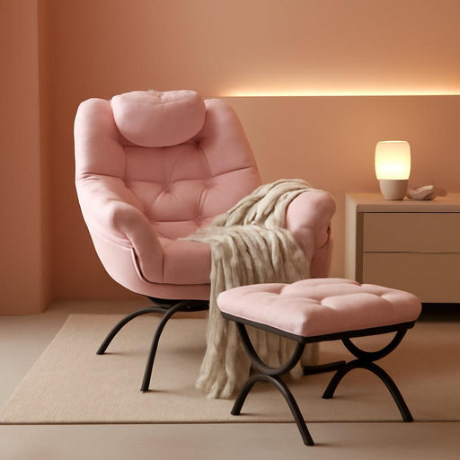 Lazy Chair with Ottoman, Modern Chair with Folding Footrest, Lounge Accent Chair, Comfortable Reading Chair, Oversized Armchairs for Bedroom, Study, Living Room, Courtyard (Pink)