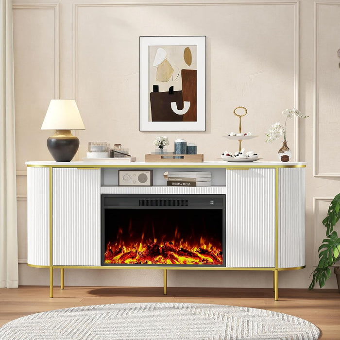 Fluted Fireplace Tv Stand: White Entertainment Center with Fireplace, Modern Fire Places Electric Fireplaces Tv Stand for Living Room, Media Console with Storage(White, 70" TV Stand with Fireplace)
