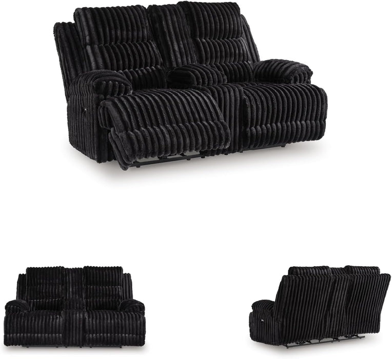 Signature Design by Ashley Higgesbee Contemporary Reclining Loveseat with Console, USB Charging Port, Storage and 2 Cup Holders, Black