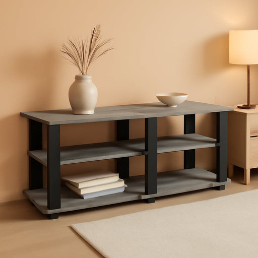 Nelly Entertainment Center TV Stand, Short 43.3"(W) X13.4(H) X13.1(D), French Oak Grey/Black