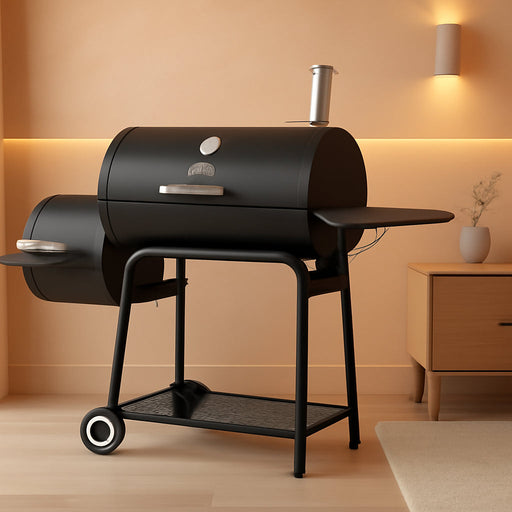 CC1830M 30 Inch Barrel Charcoal Grill with Offset Smoker & Warming Rack, Outdoor BBQ Grill with 811 Sq. In. Grilling Space for Backyard, Patio and Parties, Black