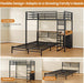 Twin over Full Bunk Bed with Desk,Led Lights and 4 Drawers,Metal Bunk Beds with Storage Headboard and Charging Station,L-Shaped Bunk Bed for Kids/Teen with Safety Guardrail and Ladder,Black
