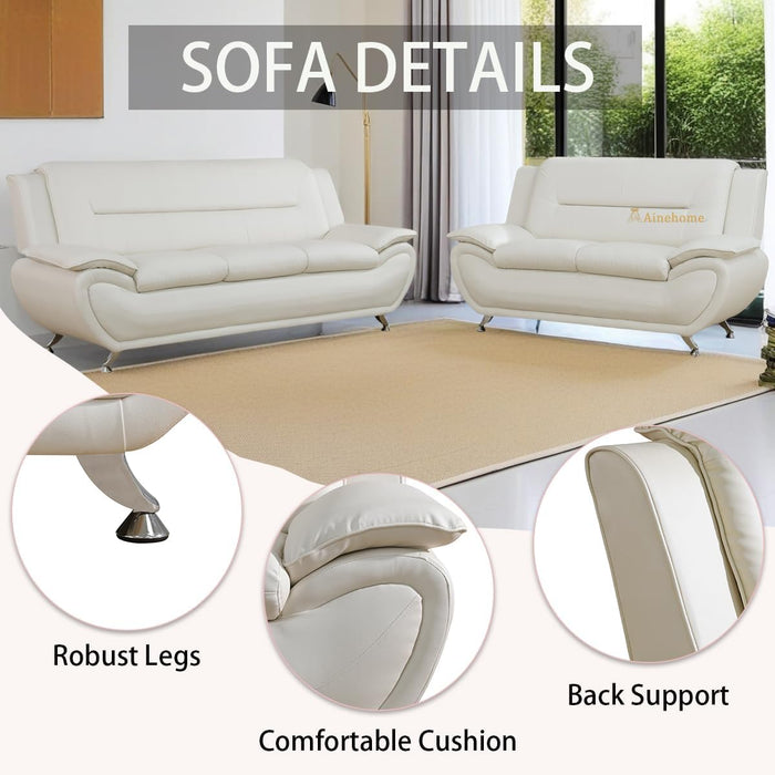 Sectional Sofa Sets, Living Room Furniture Sets Modern Faux Leather Sofa Couch 5-Seat Sofa for Living Room(A-Creamy White, Sofa+Loveseat)