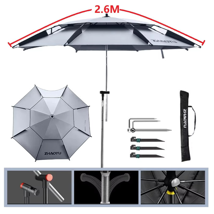 Upgraded Fishing Umbrella 2.0-2.6M Outdoor Sun Umbrella 360° Adjustable Beach Umbrella Thickened Waterproof anti UV Parasol