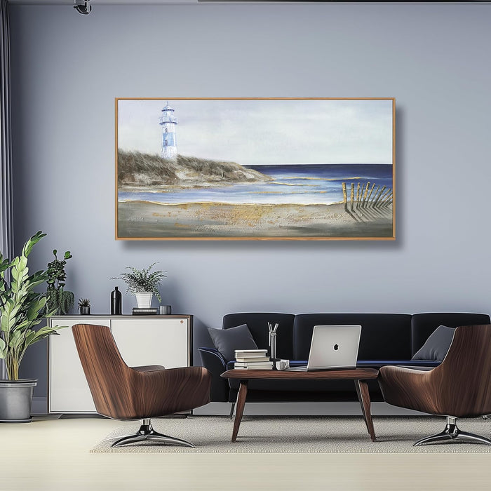 Large Ocean Wall Art Blue and Gold Wall Decor Framed Artwork Vogue Canvas Painting for Living Room Bedroom Dining Room Office Home Decor 30X60 Inch