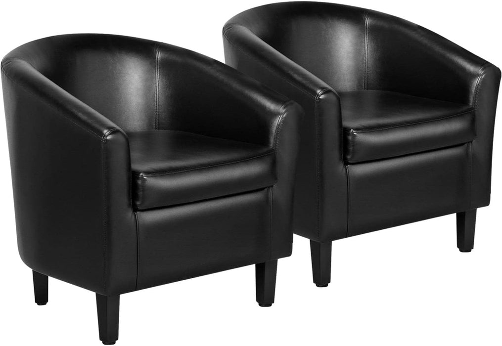 Barrel Chairs Set of 2, Faux Leather Club Armchairs, PU Leather Accent Chairs with Soft Padded Seat for Living Room Bedroom Waiting Reading Room, Black