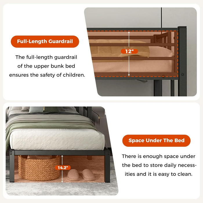 Black Triple Bunk Bed Featuring Reinforced Guardrails