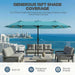 15FT Patio Umbrella with Solar Lights, Double-Sided Extra Large Outdoor Table Umbrella with Base Included, Heavy-Duty 12 Iron Ribs Market Umbrella for Garden, Pool, Backyard, Sky Blue