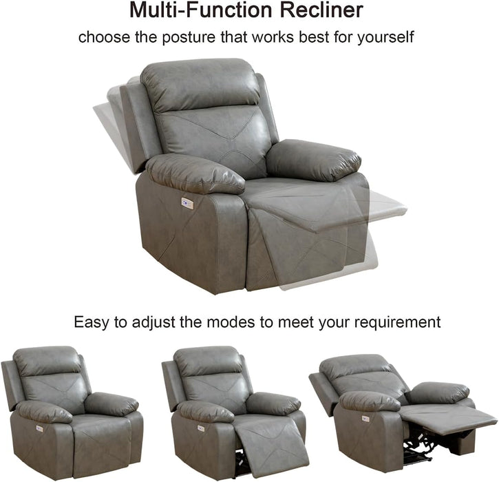 Power Recliner Sofa Set with LED Lights,Leather Living Room Furniture Set with USB Port/Storage Console/Cup Holders,Reclining Sofa Set for House/Home Theater(2 Pieces，Grey)