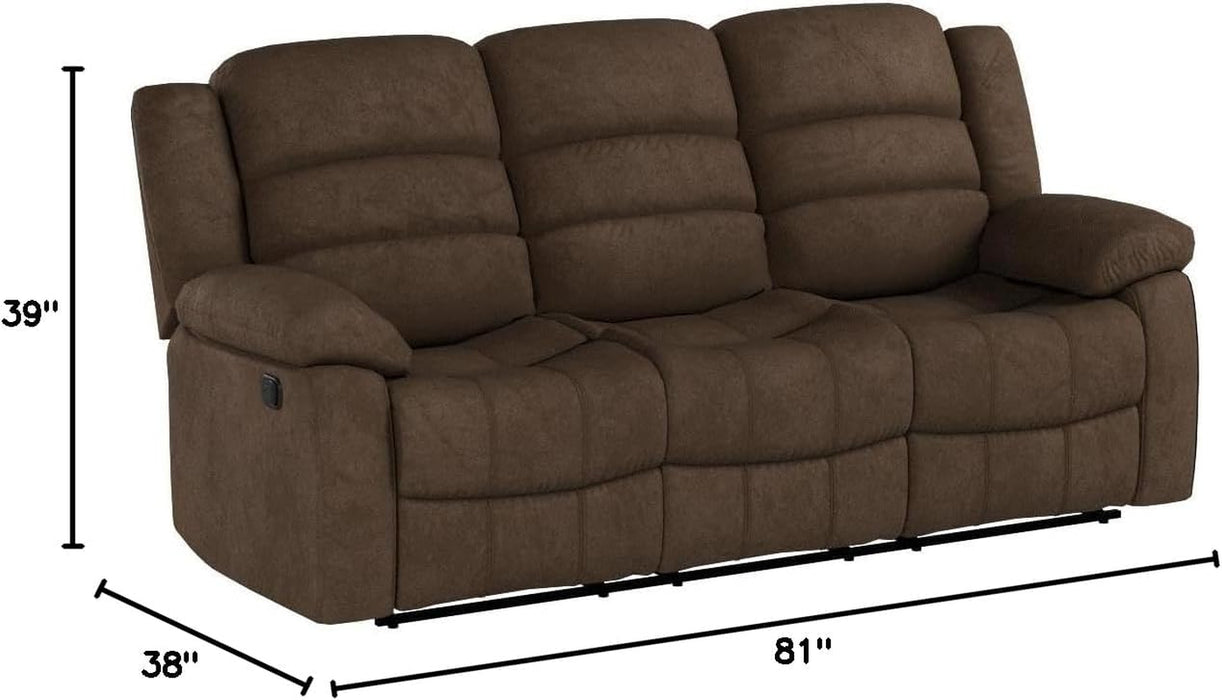 Bill Collection Modern Fabric Upholstered Living Room Reclining Sofa with Padded Pillow Top Armrests, Brown, (Bill-Brown-Drs)