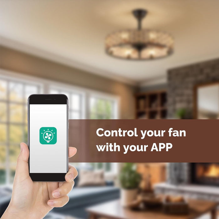 24" Caged Ceiling Fan with Lights, 2 Ways Control(App&Remote Control), Light Kit Included(8 Bulbs), Modern Farmhouse