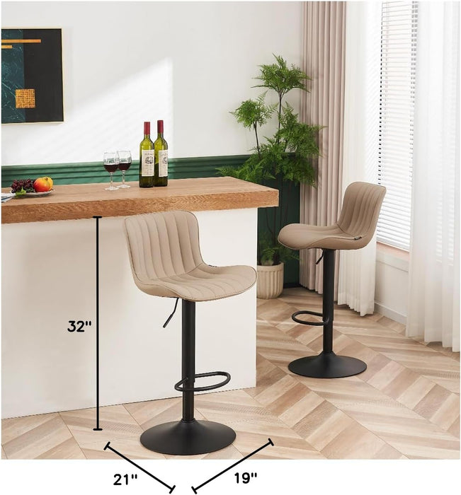 Counter Height Bar Stools Kitchen Island Barstools Set of 2 Adjustable Swivel Counter Stool Bar Height Island Chairs with Back, Khaki