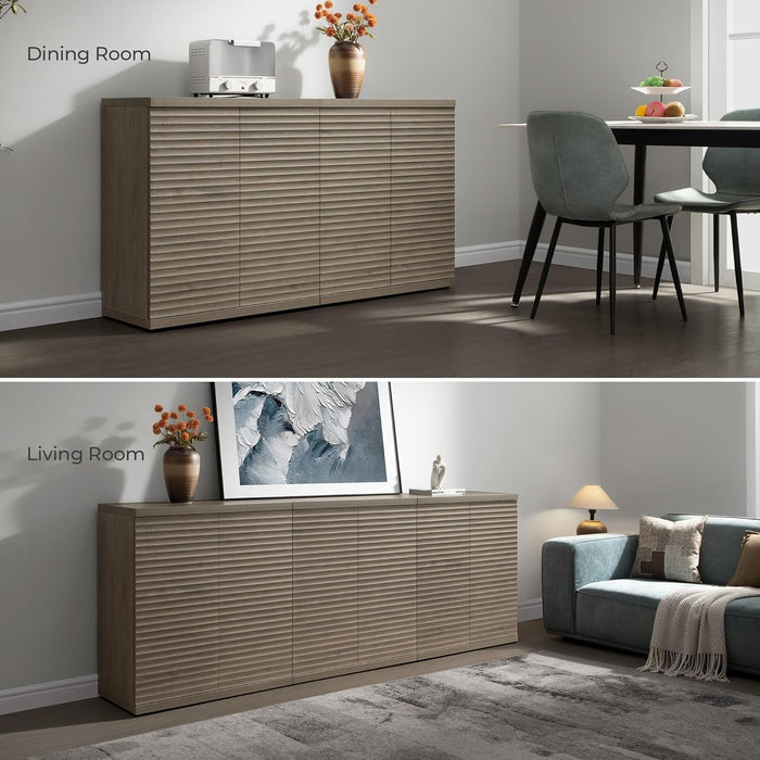 Buffet Cabinet with Storage Accent Sideboard Modern Credenza with Doors & Shelves Fluted Media Console Mid Century Coffee Bar Table for Living Room Kitchen Dining Room Hallway (3PCS)