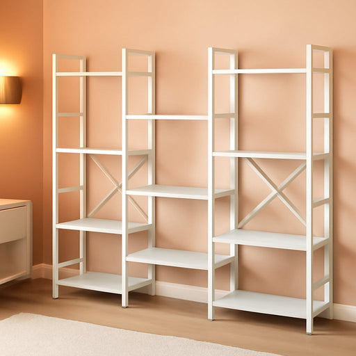 Triple 4 Tier Bookshelf, Bookcase with 11 Open Display Shelves, Wide Book Shelf Book Case for Home & Office, White