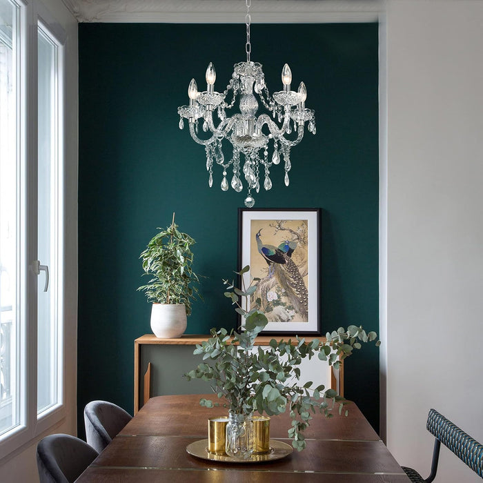 Crystal Chandeliers Clear Chandelier 5-Light Modern Pendant Ceiling Lighting Fixture with Acrylic Crystals & Beads for Girls Room,Living Room,Kitchen Island,Entryway