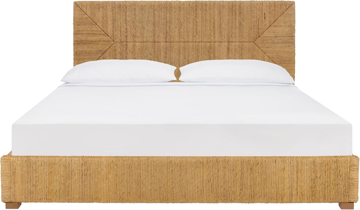 Couture Collection - Glenburg Queen Bed, Natural Woven Banana Stem & Wood Frame, Tropical Coastal Design, No Box Spring Needed (SFV1327A-Q)