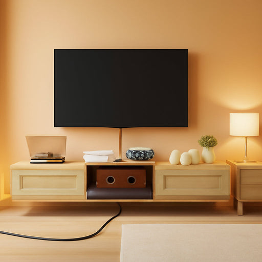 Modern Rattan Floating TV Stand with Doors,Wall Mounted TV Shelf for Tvs up to 55 Inches,Media Console Entertainment Center for under TV Storage Cabinet for Living Room Bedroom,Natural UWST012N