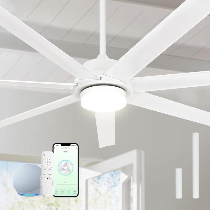 62 Inch Smart White Ceiling Fan with Light and Compatible with Alexa,6 Speed,3Cct,Quiet DC Motor Indoor Oudoor Ceiling Fan for Living Room or Patio
