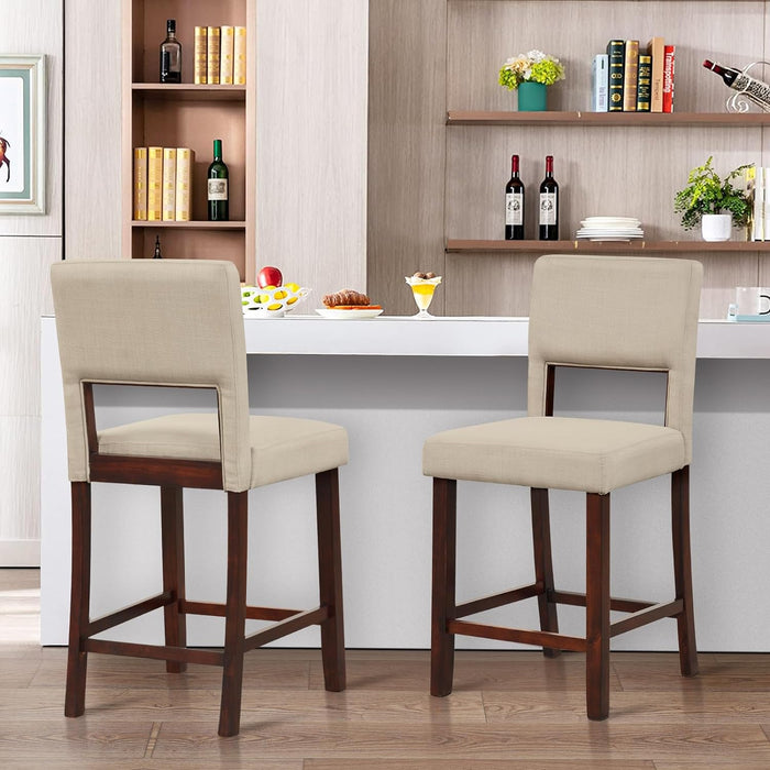 24.5" Counter Height Bar Stools Set of 4, Linen Barstools with Back, Rubber Wood Legs, Max Load 400 Lbs, Modern Upholstered Bar Dining Chairs for Kitchen Island Pub, Beige