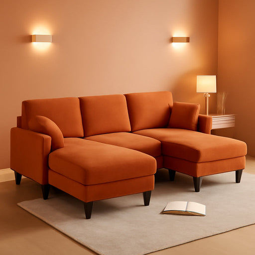 OneHundredInch UShaped Sofa Plush Chenille Ottoman Orange