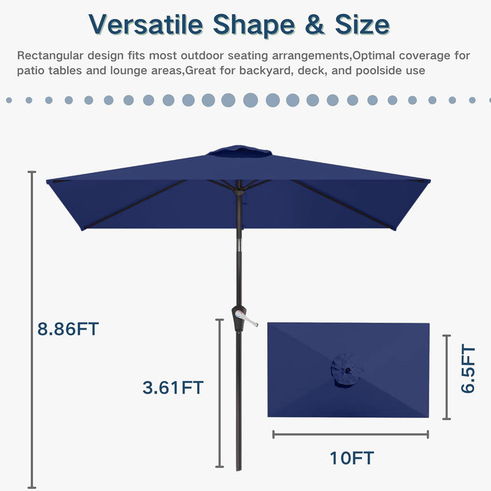 6.5'X10' Rectangular Patio Outdoor Umbrella,Large Coverage with Push-Button Tilt & UV Protection,Sturdy Ribs for Deck,Lawn,Pool,Backyard