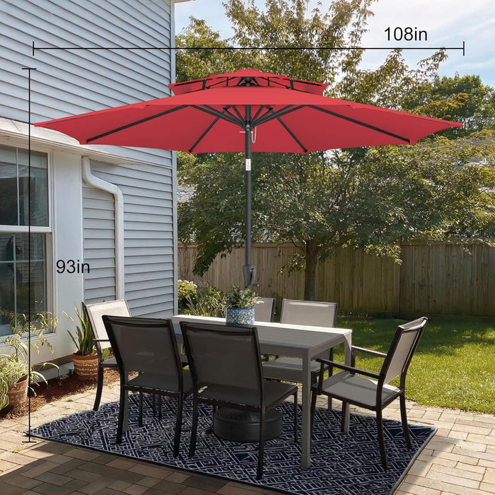 9FT Outdoor Patio Umbrella - 2 Tiers Table Umbrella Waterproof UV Protection, Sombrillas De Patio with Push Button Tilt, Sun Umbrella for Pool, Porch, Garden, Backyard (Red)