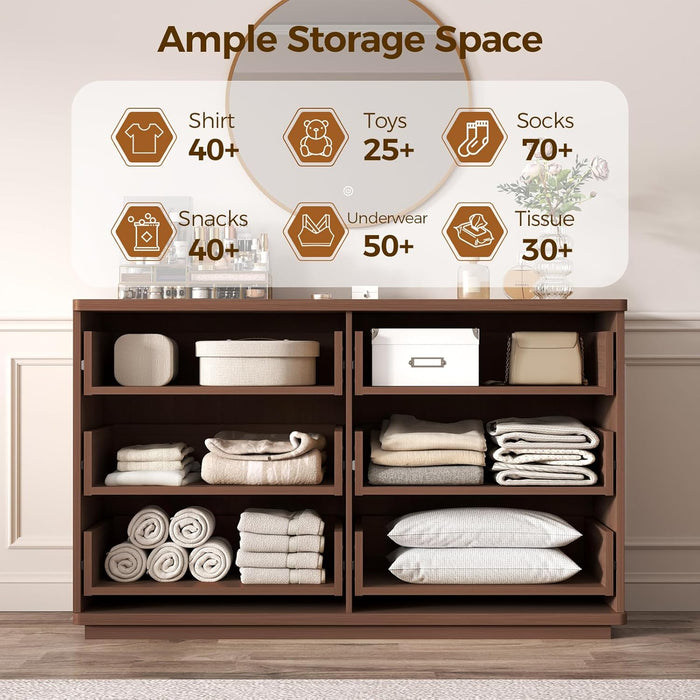 6 Drawer Dresser for Bedroom, 47.3" Wide Modern Chest of Drawers Dresser TV Stand, Wood Drawer Organizer for Living Room, Hallway