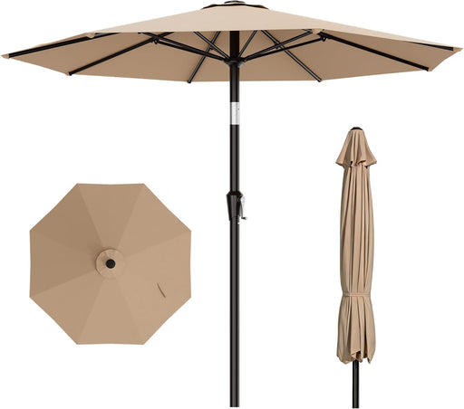 10 FT Outdoor Patio Umbrella, Patio Table Umbrella with Push Button Tilt and Crank, Outdoor Patio Umbrellas with 8 Fiberglass Ribs, Patio Umbrellas for Market, Garden, Pool (Beige)