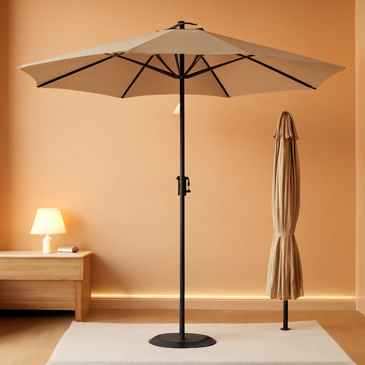 10 FT Outdoor Patio Umbrella, Patio Table Umbrella with Push Button Tilt and Crank, Outdoor Patio Umbrellas with 8 Fiberglass Ribs, Patio Umbrellas for Market, Garden, Pool (Beige)