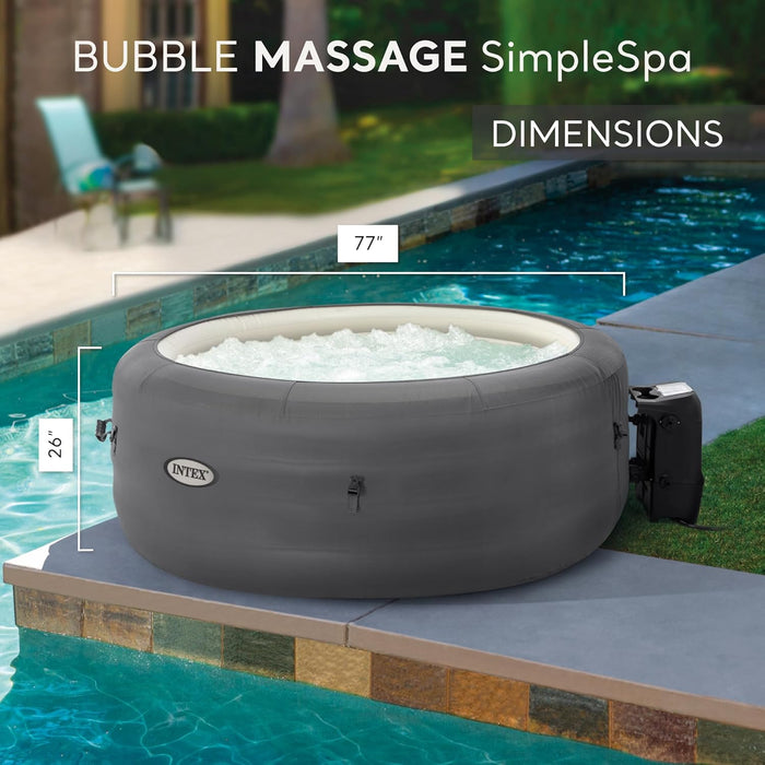 28483E Simplespa Inflatable Bubble Massage Spa: Includes Insulated Cover – Built-In Quickfill Inflation – Soothing Jets – 4 Person Capacity – 77" X 26"