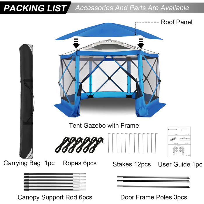 Pop up Gazebo Starry Sky Screen Tent Screen House with a Mesh Top for Camping, 12X12 Screen Room with Mosquito Netting, Hub Tent Instant Screened Canopy with Carrying Bag, Blue