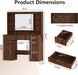 43.3" Fluted Vanity Desk with Mirror and Lights, Wood Makeup Vanity Desk with Charging Station & Mobile Mirror, Modern Dressing Table with Adjustable Shelves & Jewelry Hooks for Girls, Women, Walnut