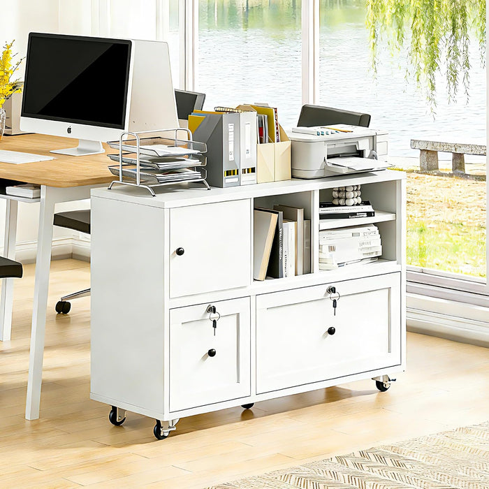 2 Drawer Mobile File Cabinet with Lock,Metal Lateral Filing Cabinet with Shelves,Printer Stand with Storage
