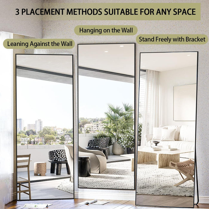 Full Length Mirror, 71"X26" Standing Hanging or Leaning against Wall Floor Mirrors Body Dressing Wall-Mounted for Living Room, Bedroom with Aluminum Alloy Thin Frame, Black