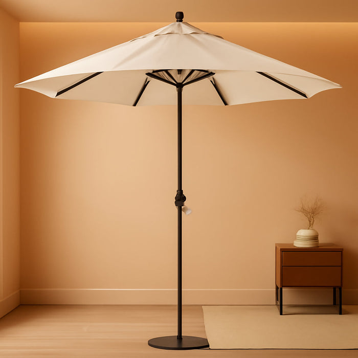 12-Year-Non-Fading, 9Ft Premium Sunbrella Patio Umbrella, Hand-Crank, Button-Tilt, Gray Frame, Natural Fabric