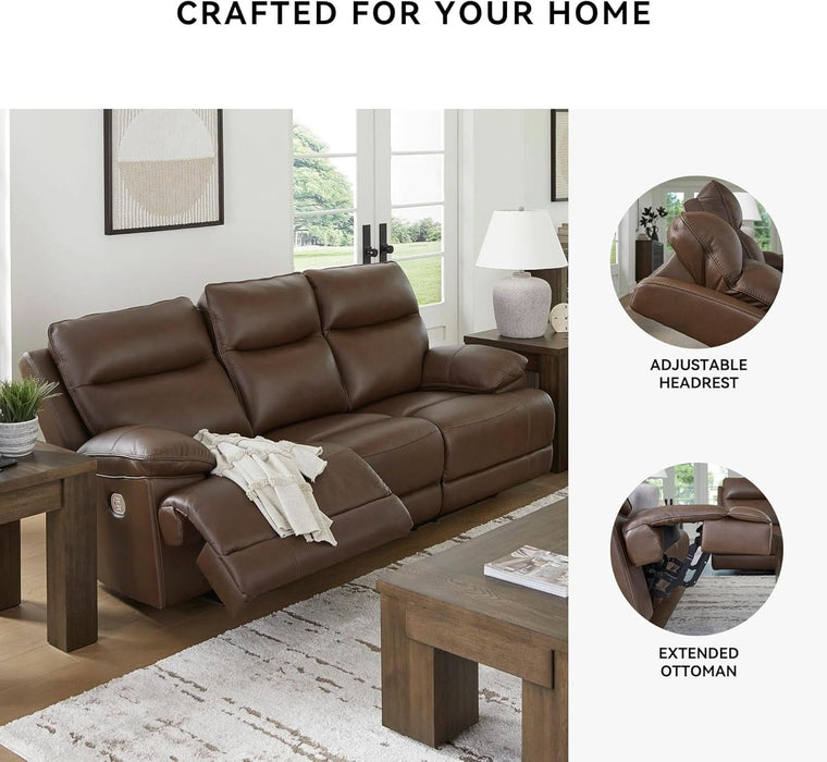 Vonryan Modern Leather Match Power Reclining Sofa with USB Ports, Dark Brown