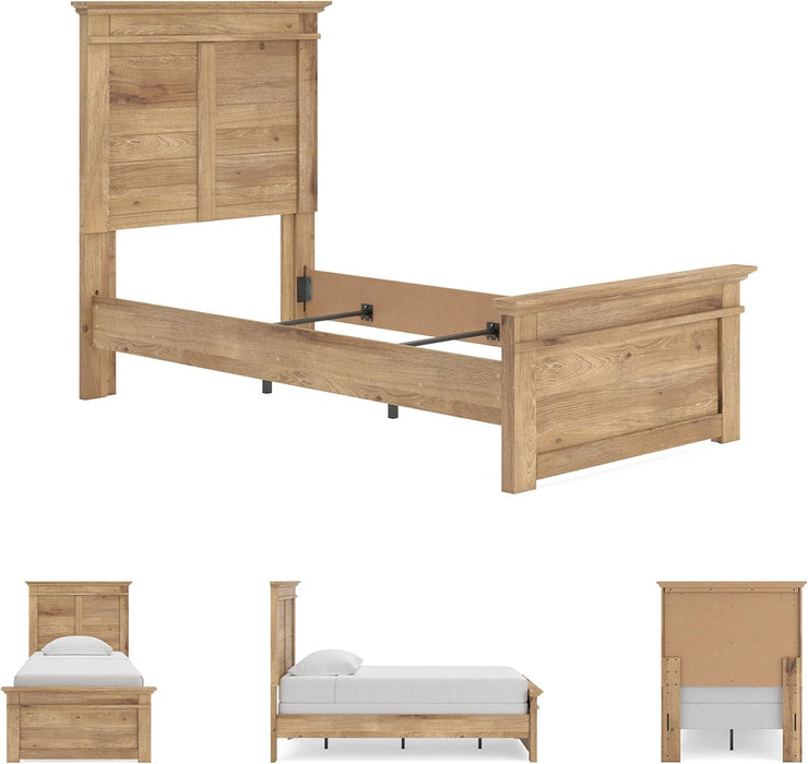 Signature Design by Ashley Fenderport Twin Bed Frame with Panel Headboard and Footboard, Cottage Bedroom Style for Kids and Guest Rooms, Natural Brown