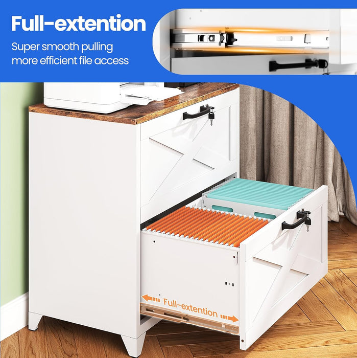 2 Drawer Lateral File Cabinet with Lock,Metal Filing Storage Cabinets for Home Office,Files Folders Letter/Legal/A4 Size(White)