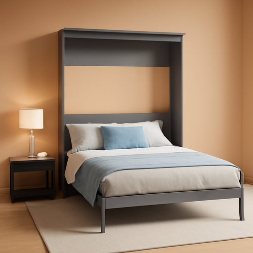 Queen Size Murphy Bed with UPB Port & Drawer, Queen Hideaway Cabinet Bed Frame,Murphy Chest Bed for Bedroom,Guest Room,Brushed Gray
