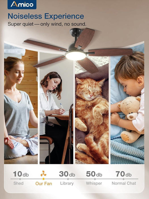 Ceiling Fans with Lights, 52 Inch Smart Ceiling Fan with Remote/App/Alexa Control, Reversible DC Motor, 5 Blades, 6 Speeds, 3CCT, Dimmable, Noiseless, Wifi Ceiling Fan for Farmhouse, Bedroom