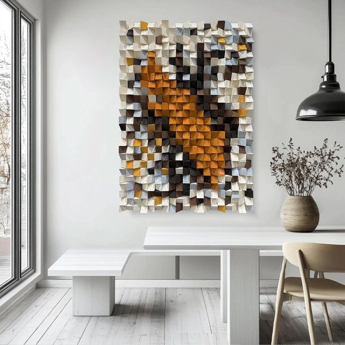 Orange and White​​ Mosaic Wall Art Wood Wall Art Wooden Wall Decor Large Wall Decor Creative Wood Block Decorative Painting for Office Living Room 27.6" X 39.4"