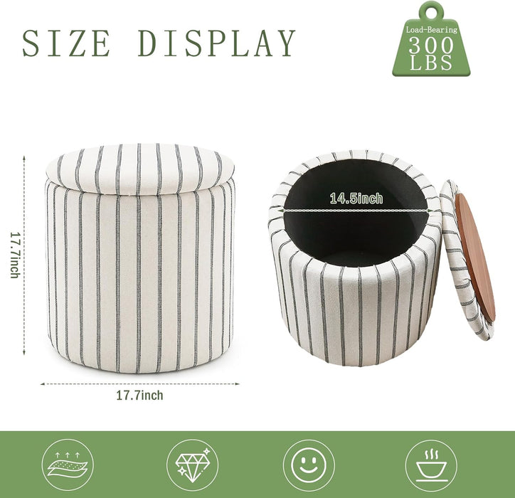 18Inch Storage Ottoman with Detachable Tray, Mid Century Large Capacity Oversized Ottomans, Multifunctional Small Center End Tables, Suitable for Modern Home Styles (Round)