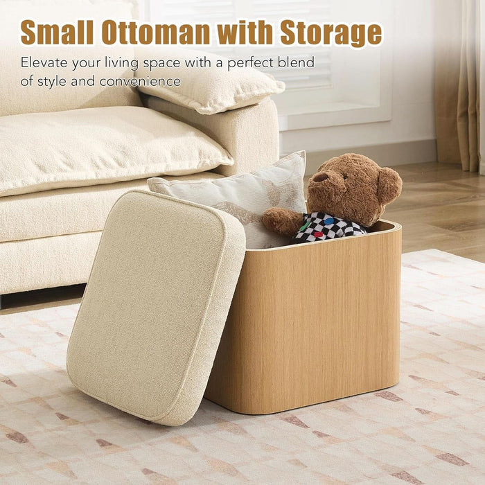 Square Ottoman with Storage, Small Pouf Ottoman Cube Vanity Stool, Upholstered Foot Rest for Reading Room/Lounge, Modern Boho Storage Footstools Coffee Table for Living Room Couch, Beige