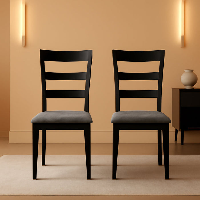 Dining Chairs Set of 2, Wooden Upholstered Kitchen Chairs with Solid Wood Legs & High Ladder Back, 275Lbs Capacity, Comfortable Farmhouse Style Kitchen Accent Chairs for Dining Room, Black