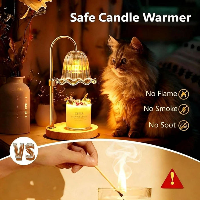 Crystal Candle Warmer Lamp with Timer & Dimmable Light, Wall Mount Option，Adjustable Height Wax Melt Warmer for Jar Candles – Amber Gold | New Upgraded Home Decor Gift for Women/Mom/Birthday