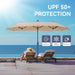13Ft Outdoor Patio Umbrella with Solar Lights, 120 LED 12-Mode Large Double Sided Rectangular Table Umbrella, Heavy Duty Triple-Head Shade for Backyard Deck & Poolside, Beige (No Base)