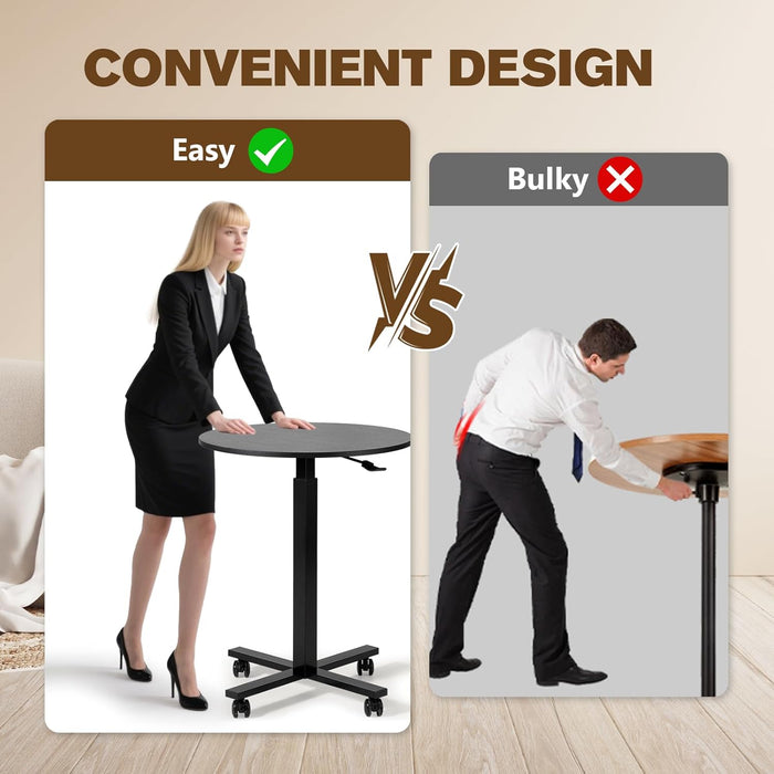 Bar Table,Round Dining Table with Height Adjustment,23.8-Inch Top, 41 Inch Adjustable Range, Comes with 4 Wheels, Ideal for Small Bar & Café(Rustic Brown), Set of 1 (Black)