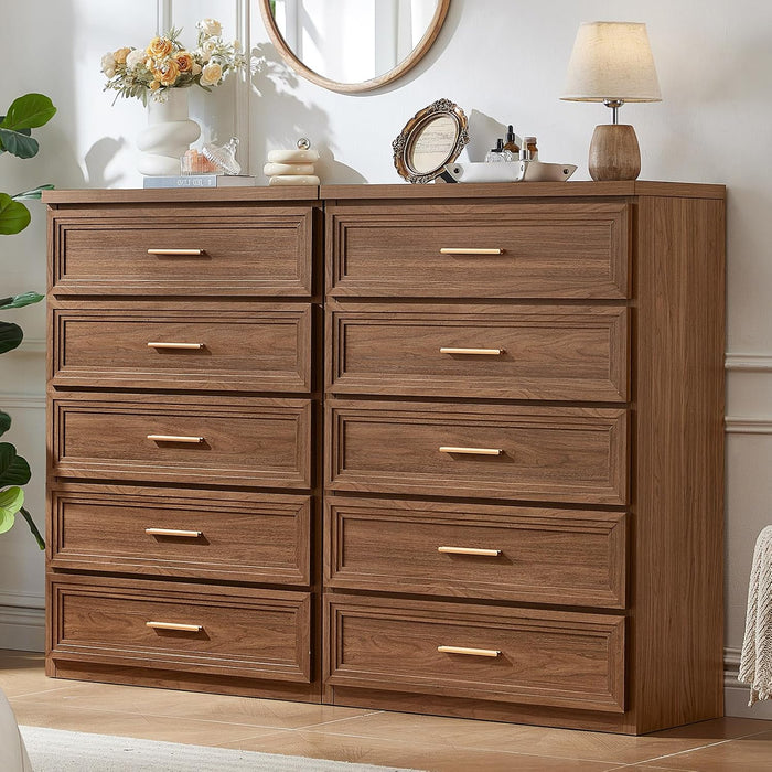 Dresser for Bedroom 5 Drawer 45" Tall with Gold Handle Closet Storage