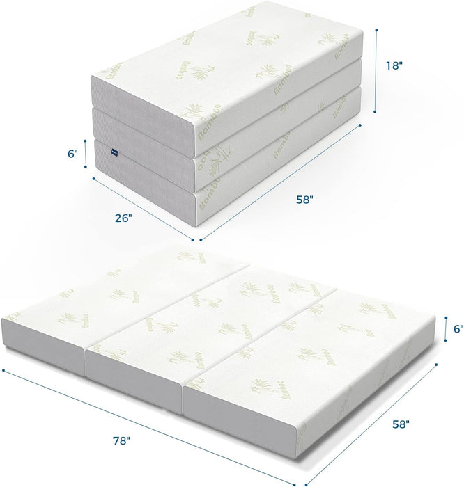 Queen Folding Mattress, 6 Inch Trifold Memory Foam Mattress with Ultra Soft Removable Cover, Foldable & Portable Queen Size Bed (78" X 58" X 6")